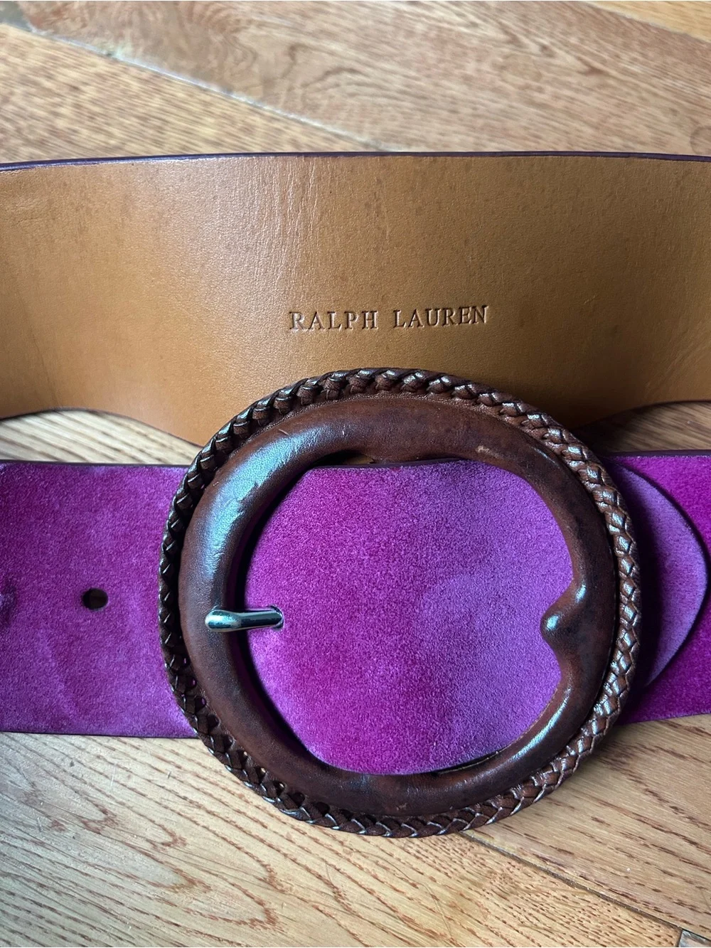 Ralph Lauren Suede Belt in Fuchsia with Braided Wooden Buckle 🤩 😍🔥